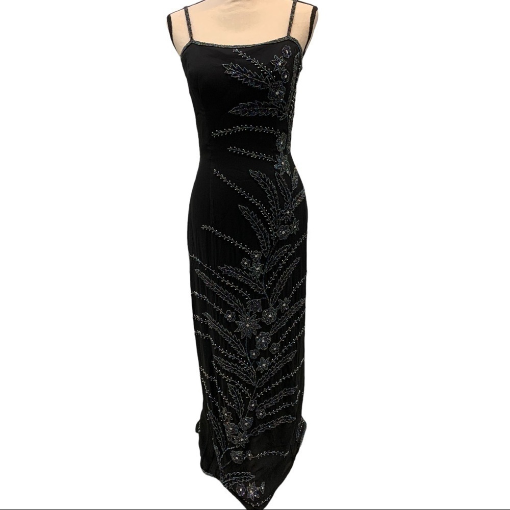 Vintage Scala Floral Beaded Sleeveless Maxi Dress